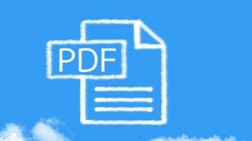 A document labeled as a PDF is displayed as a white cloud against a blue sky. 