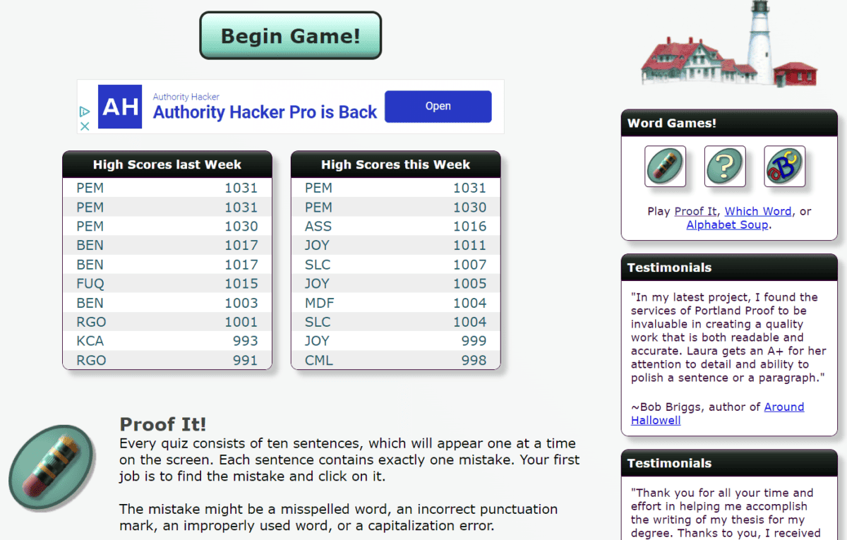 The Proof It! proofreading game.